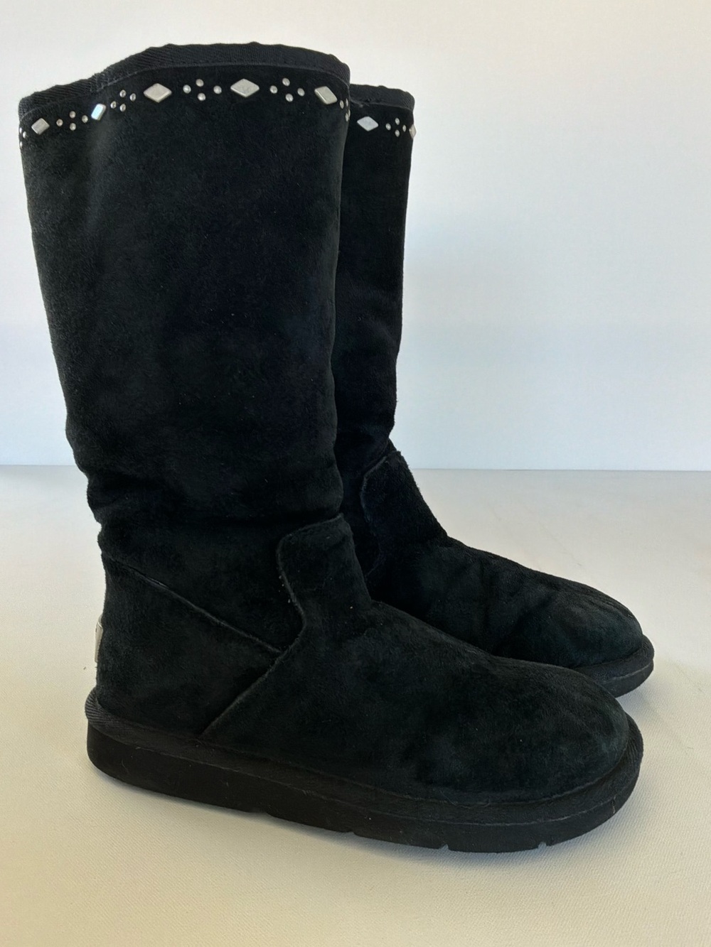 UGG Australia Black Suede Studded Tall Sheepskin Boots Women’s Size 5